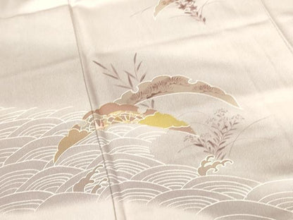 平和屋着物▽訪問着　単衣　刺繍　雪芝花文　暈し染め　金彩　正絹　逸品　DABF3118op