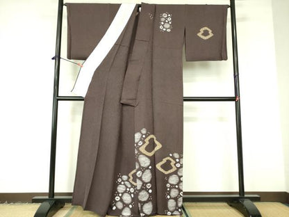 平和屋着物▽訪問着　単衣　杢目絞り　幾何学丸文　正絹　逸品　DABF3127op