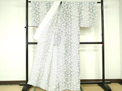 平和屋着物▽上質な小紋　単衣　麻の葉文様　洗える着物　未使用　DABF3132op