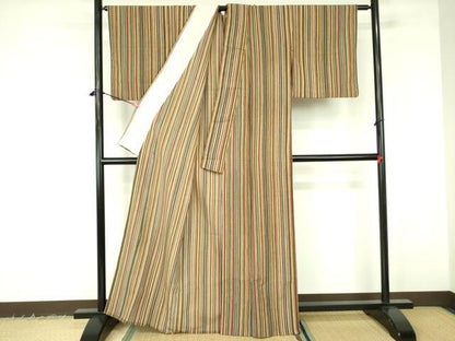 平和屋着物▽小紋　単衣　縞　洗える着物　DABF3133op