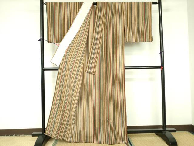 平和屋着物▽小紋　単衣　縞　洗える着物　DABF3133op