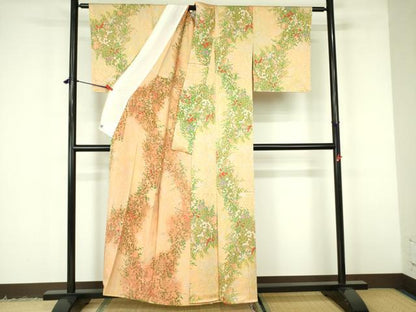 平和屋着物▽上質な小紋　単衣　草花　高島屋扱い　正絹　逸品　未使用　DABF3135op