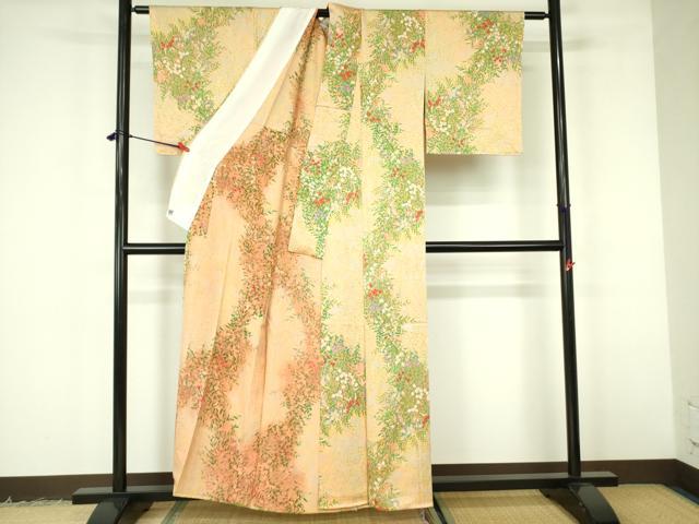 平和屋着物▽上質な小紋　単衣　草花　高島屋扱い　正絹　逸品　未使用　DABF3135op