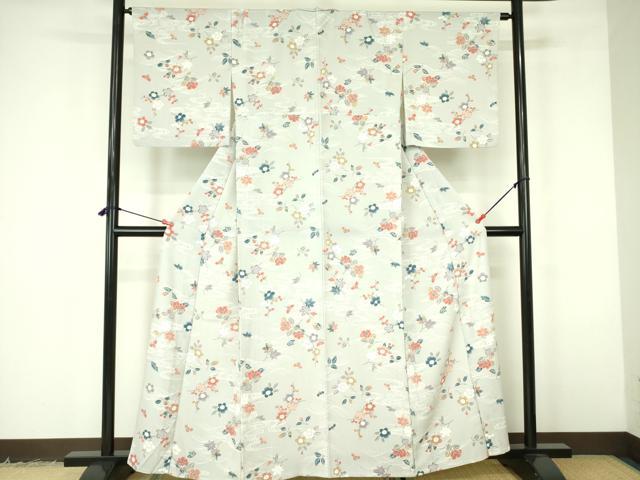 平和屋着物▽小紋　単衣　流水花文　洗える着物　DABF3136op