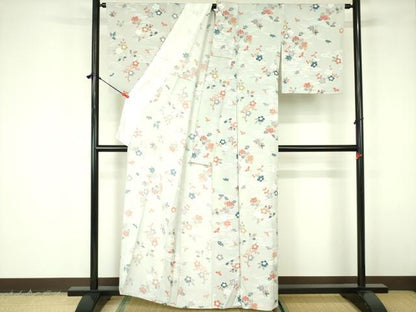 平和屋着物▽小紋　単衣　流水花文　洗える着物　DABF3136op
