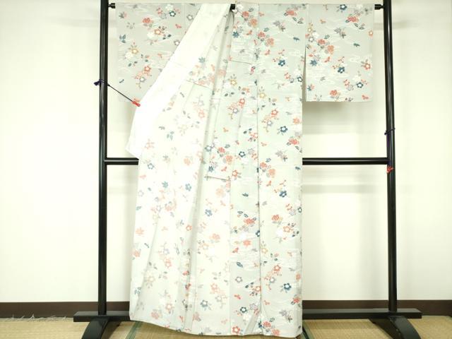 平和屋着物▽小紋　単衣　流水花文　洗える着物　DABF3136op