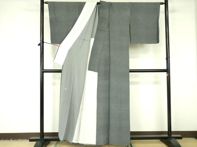 平和屋着物▽伝統工芸士　保科土山　江戸小紋　単衣　両面染　鱗文　黒地　正絹　逸品　DABF3139op