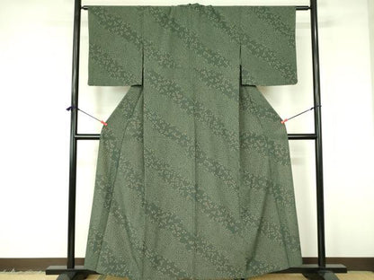 平和屋着物▽小紋　単衣　両面染　草花文　洗える着物　DABF3140op