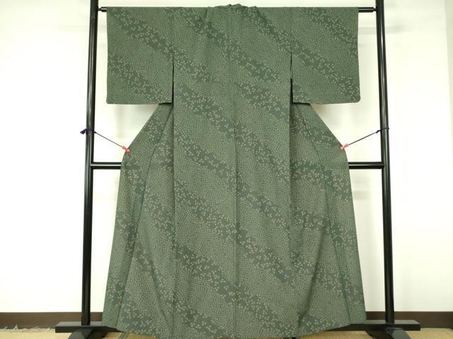 平和屋着物▽小紋　単衣　両面染　草花文　洗える着物　DABF3140op