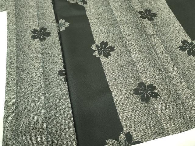 平和屋着物▽小紋　単衣　舞桜　黒地　洗える着物　DABF3141op