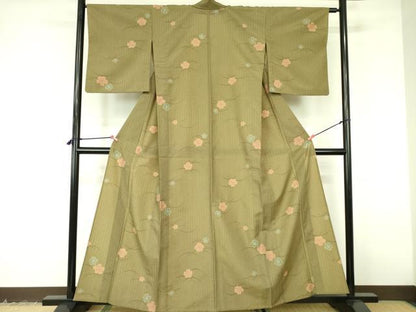 平和屋着物▽小紋　単衣　芝花文　洗える着物　DABF3142op