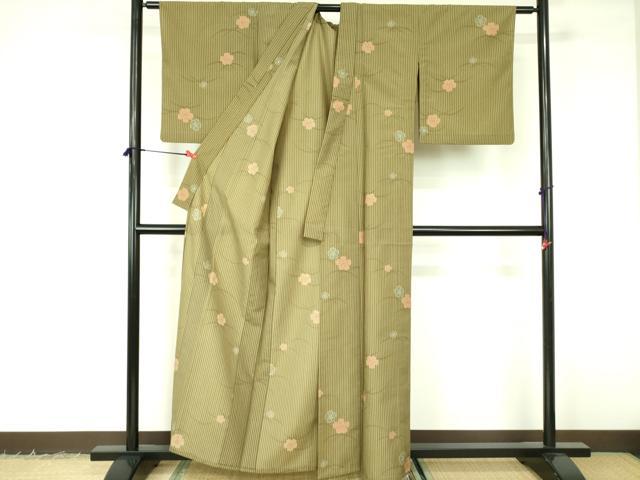 平和屋着物▽小紋　単衣　芝花文　洗える着物　DABF3142op