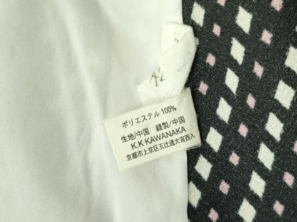 平和屋着物▽小紋　単衣　菱文　黒地　洗える着物　DABF3144op