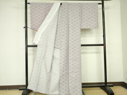 平和屋着物▽小紋　単衣　麻の葉文様　洗える着物　DABF3145op