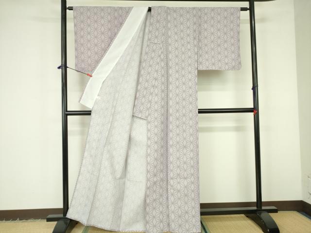 平和屋着物▽小紋　単衣　麻の葉文様　洗える着物　DABF3145op