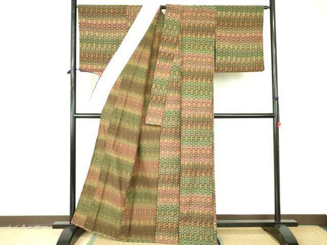 平和屋着物▽小紋　単衣　横段花文　洗える着物　DABF3147op