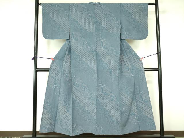 平和屋着物▽上質な小紋　単衣　草花　青海波　正絹　逸品　DABF3150op