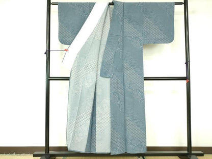 平和屋着物▽上質な小紋　単衣　草花　青海波　正絹　逸品　DABF3150op