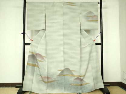 平和屋着物▽訪問着　単衣　風景文　暈し染め　金彩　正絹　逸品　DABF3151op