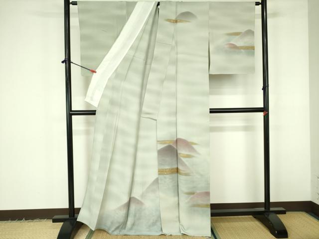 平和屋着物▽訪問着　単衣　風景文　暈し染め　金彩　正絹　逸品　DABF3151op