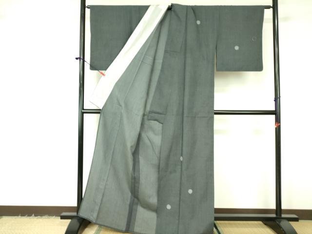 平和屋着物▽訪問着　単衣　お召地　雪輪鹿の子文　金彩　正絹　逸品　DABF3154op