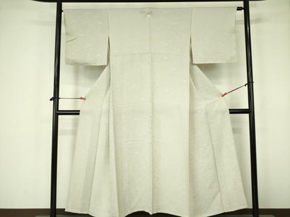 平和屋着物▽上質な色無地　単衣　霞地紋　練色　正絹　逸品　DABF3160op