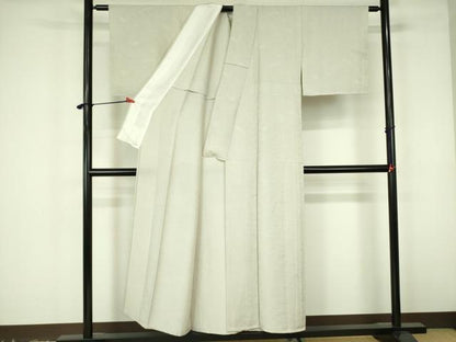 平和屋着物▽上質な色無地　単衣　霞地紋　練色　正絹　逸品　DABF3160op