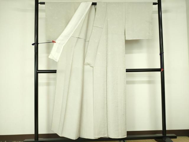 平和屋着物▽上質な色無地　単衣　霞地紋　練色　正絹　逸品　DABF3160op