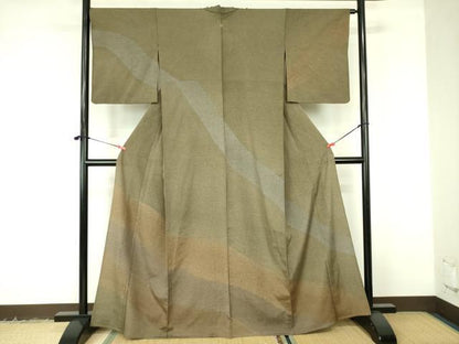 平和屋着物▽訪問着　単衣　紬地　霞文　正絹　逸品　DABF3162op