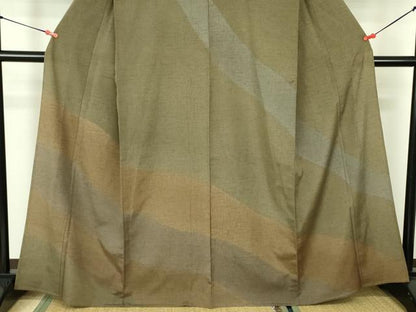 平和屋着物▽訪問着　単衣　紬地　霞文　正絹　逸品　DABF3162op