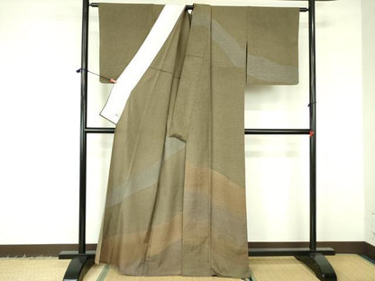 平和屋着物▽訪問着　単衣　紬地　霞文　正絹　逸品　DABF3162op