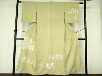 平和屋着物▽訪問着　単衣　駒刺繍　草花　金彩　正絹　逸品　DABF3163op