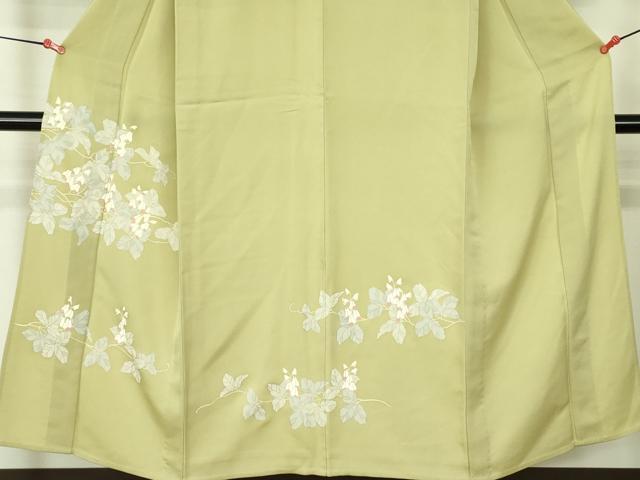 平和屋着物▽訪問着　単衣　駒刺繍　草花　金彩　正絹　逸品　DABF3163op