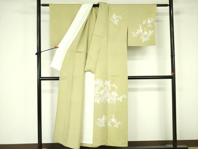 平和屋着物▽訪問着　単衣　駒刺繍　草花　金彩　正絹　逸品　DABF3163op