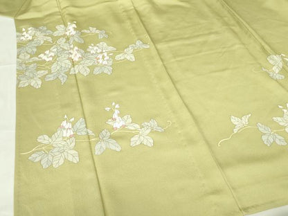 平和屋着物▽訪問着　単衣　駒刺繍　草花　金彩　正絹　逸品　DABF3163op