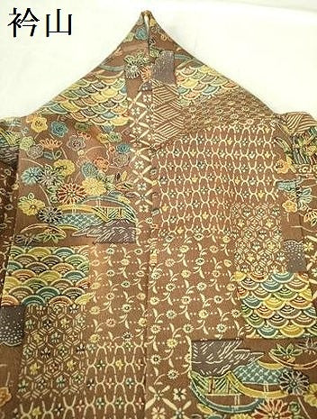 平和屋着物▽上質な小紋　単衣　型染　風景花文　正絹　逸品　DABF3166op
