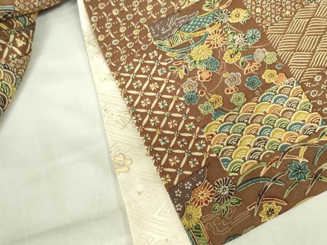 平和屋着物▽上質な小紋　単衣　型染　風景花文　正絹　逸品　DABF3166op