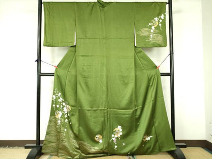 平和屋着物▽訪問着　単衣　枝垂れ梅　雪輪花文　金彩　正絹　逸品　DABF3167op