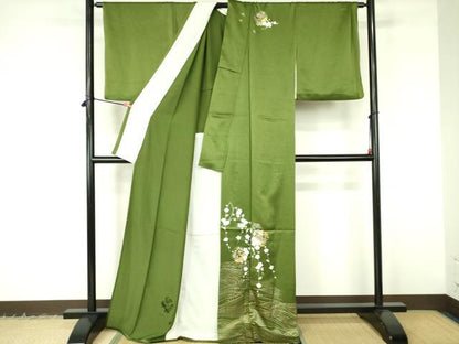 平和屋着物▽訪問着　単衣　枝垂れ梅　雪輪花文　金彩　正絹　逸品　DABF3167op