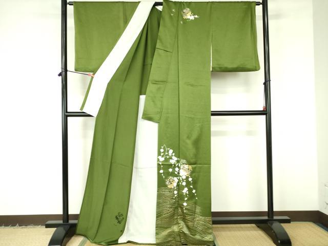平和屋着物▽訪問着　単衣　枝垂れ梅　雪輪花文　金彩　正絹　逸品　DABF3167op