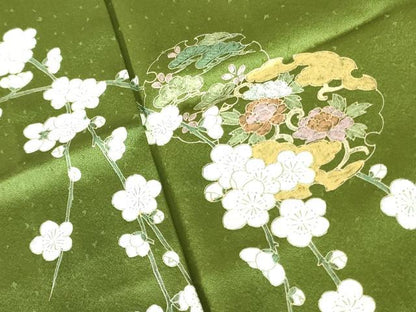 平和屋着物▽訪問着　単衣　枝垂れ梅　雪輪花文　金彩　正絹　逸品　DABF3167op