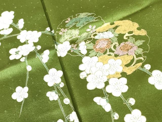 平和屋着物▽訪問着　単衣　枝垂れ梅　雪輪花文　金彩　正絹　逸品　DABF3167op