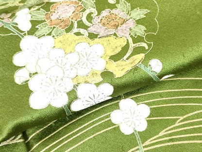 平和屋着物▽訪問着　単衣　枝垂れ梅　雪輪花文　金彩　正絹　逸品　DABF3167op