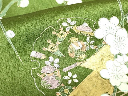 平和屋着物▽訪問着　単衣　枝垂れ梅　雪輪花文　金彩　正絹　逸品　DABF3167op