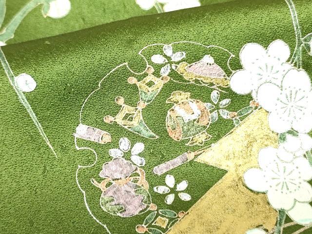 平和屋着物▽訪問着　単衣　枝垂れ梅　雪輪花文　金彩　正絹　逸品　DABF3167op