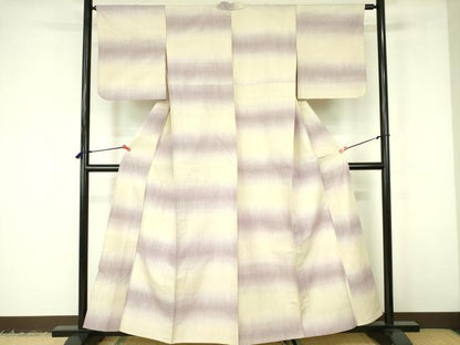 平和屋着物▽上質な紬　単衣　横段文　正絹　逸品　DABF3168op