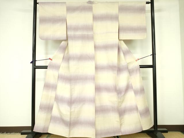 平和屋着物▽上質な紬　単衣　横段文　正絹　逸品　DABF3168op