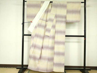 平和屋着物▽上質な紬　単衣　横段文　正絹　逸品　DABF3168op