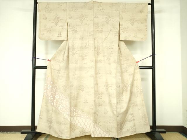 平和屋着物▽訪問着　単衣　生紬　絞り　花唐草文　正絹　逸品　DABF3169op