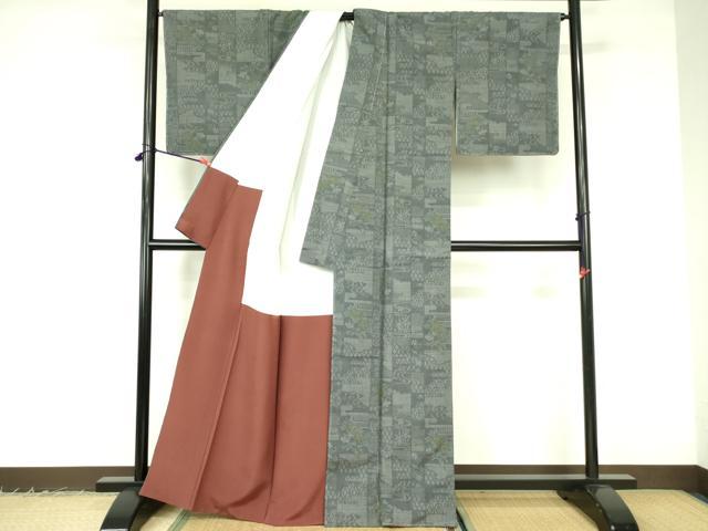 平和屋着物●結城紬　80亀甲　流水花文　正絹　逸品　未使用　DABF3177op